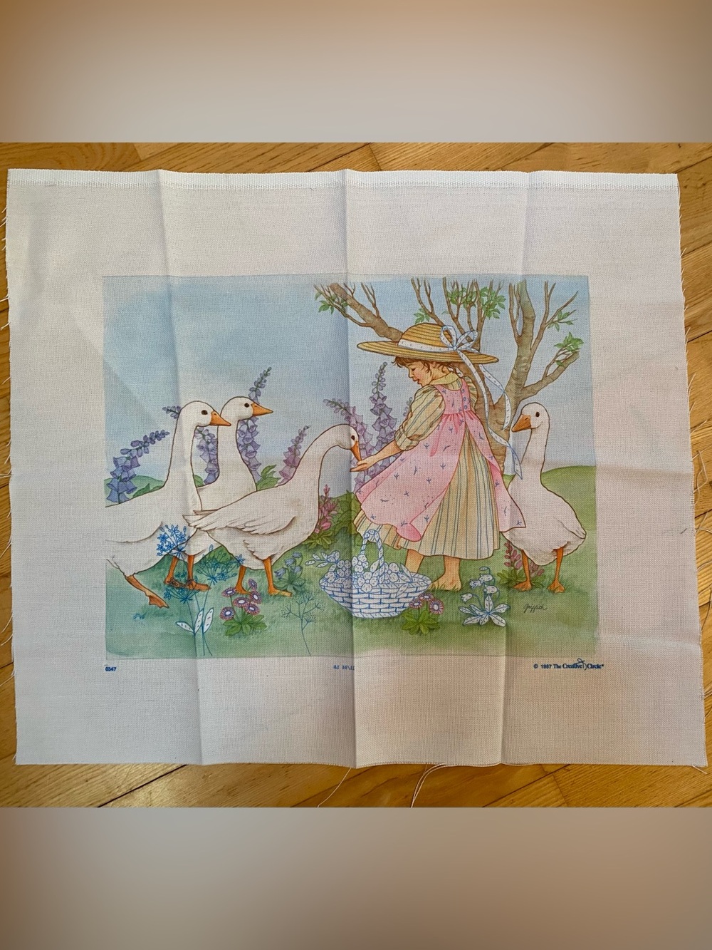 Girl with Geese Embroidery Panel with Stitch Instructions - No Threads
